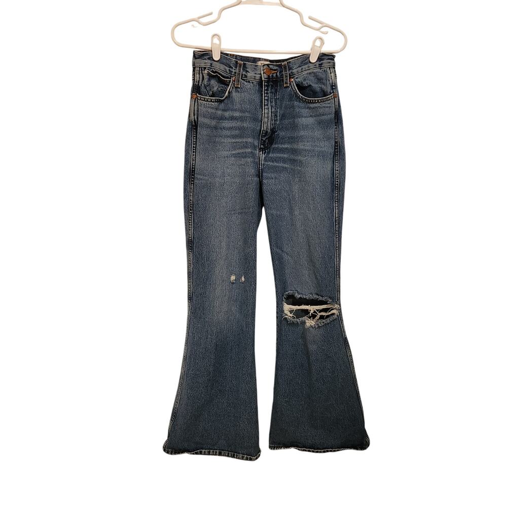 Wrangler Wanderer High Rise Flare Distressed Jeans Blue Denim Classic Size 28
